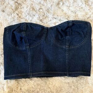 Altar'd State Blue Denim Crop Top Bustier